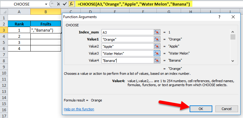 دالة CHOOSE في Excel