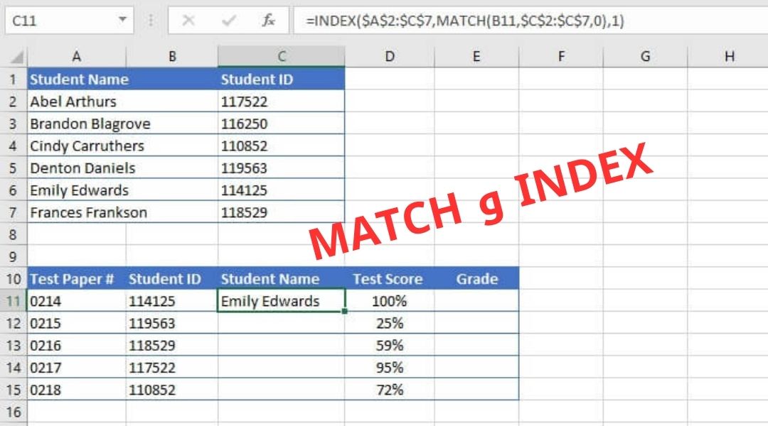 دالة INDEX و MATCH في إكسل